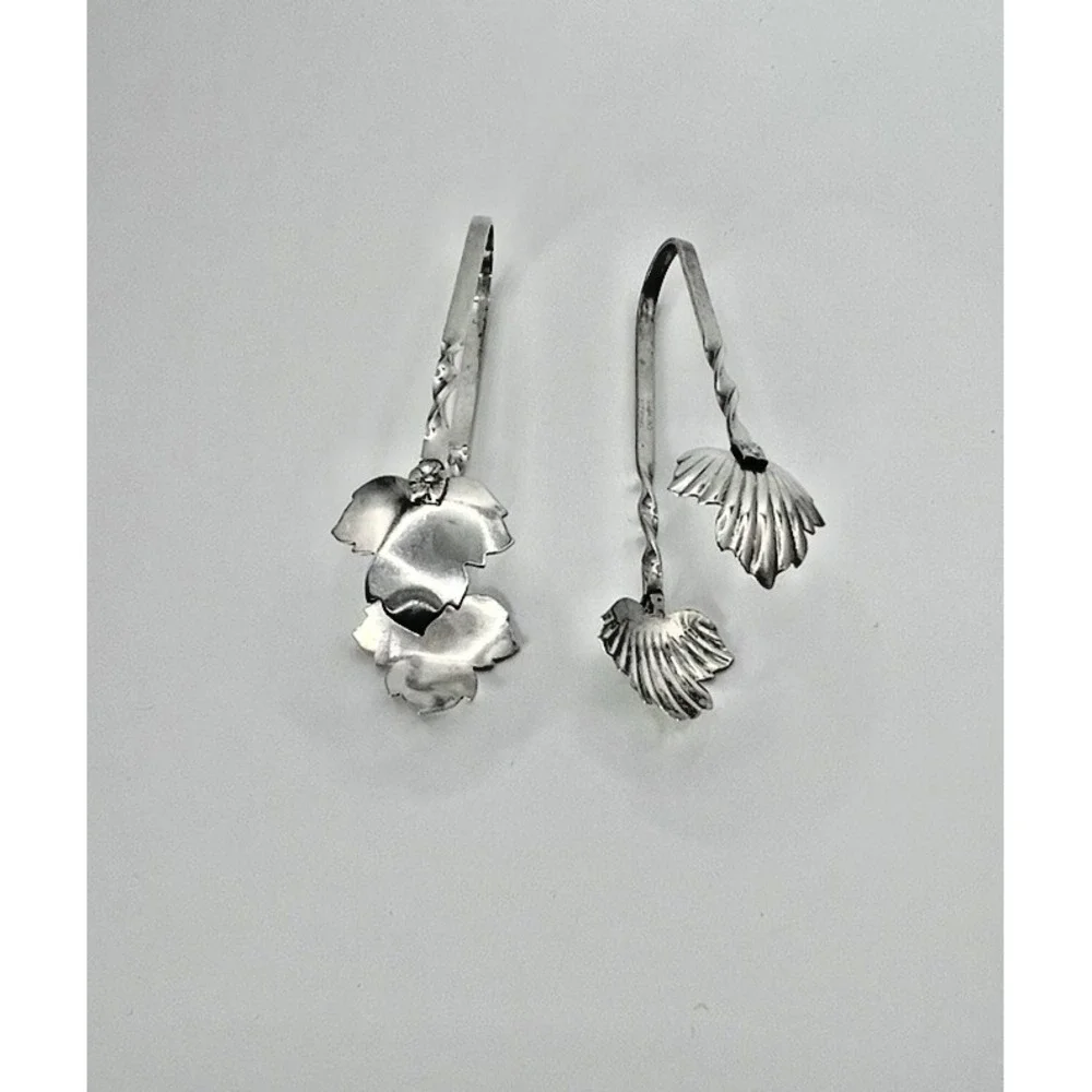 Vintage Raimond Sterling Silver Sugar Tongs Maple Leaf Pair 2 Twisted  Bon Bons